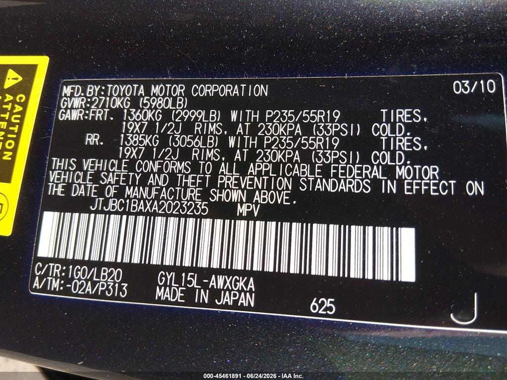 JTJBC1BAXA2023235 2010 LEXUS RX 450H photo no. 9