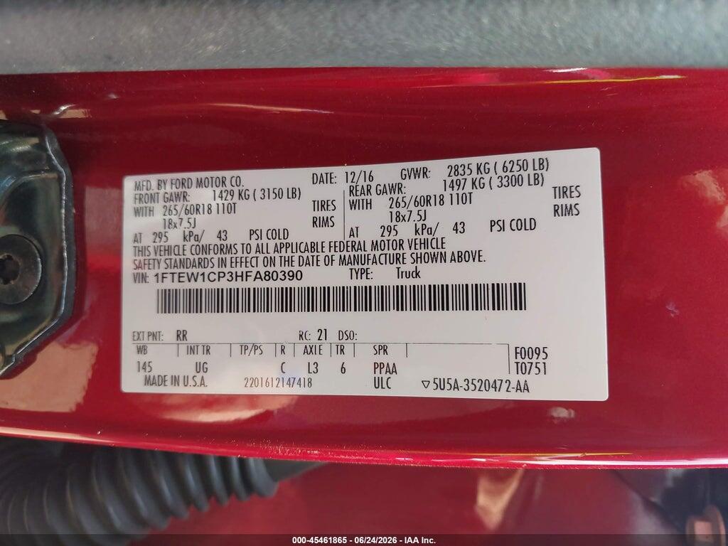 1FTEW1CP3HFA80390 2017 FORD F-150 photo no. 9