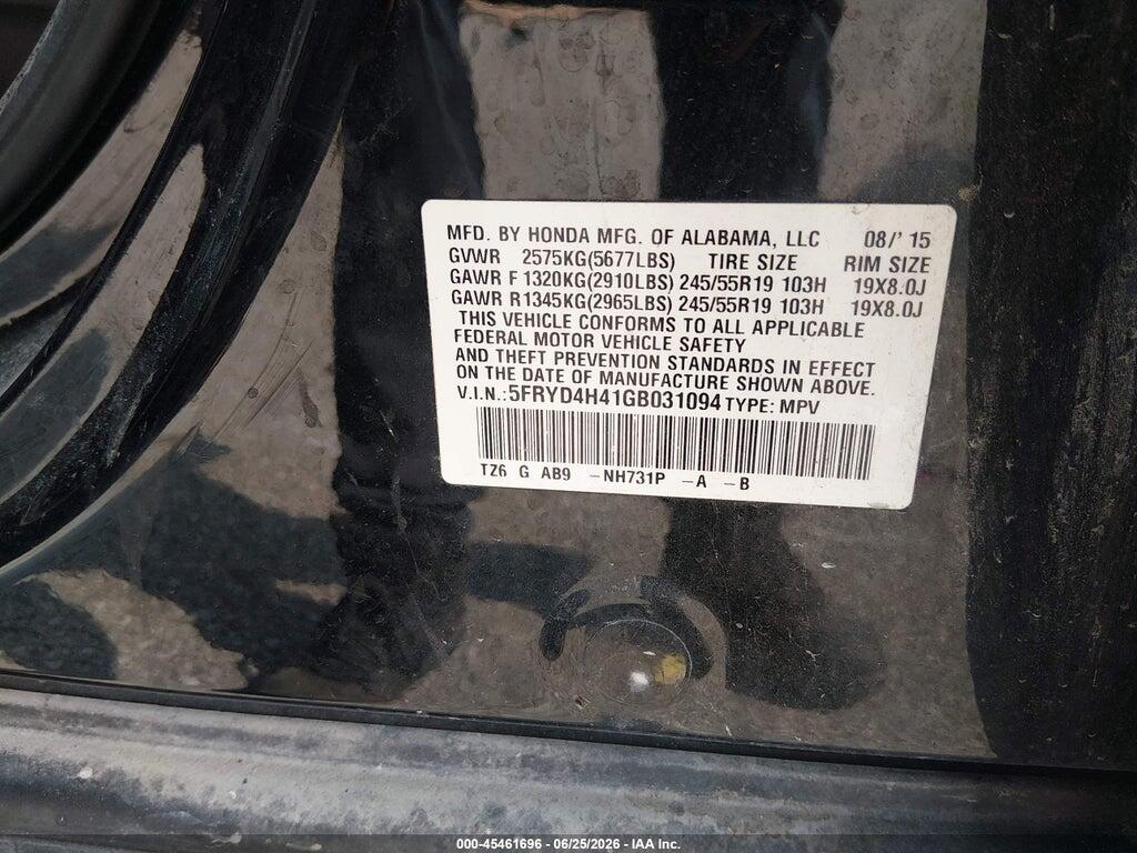 5FRYD4H41GB031094 2016 ACURA MDX photo no. 9