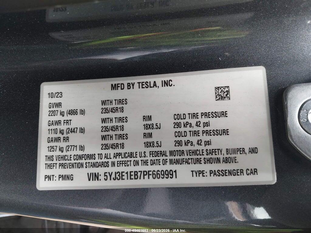 5YJ3E1EB7PF669991 2023 TESLA MODEL 3 photo no. 9