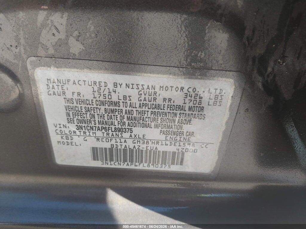 3N1CN7AP6FL890375 2015 NISSAN VERSA photo no. 9