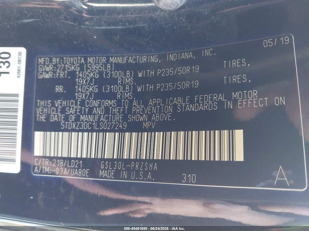 5TDXZ3DC1LS027249 2020 TOYOTA SIENNA photo no. 9