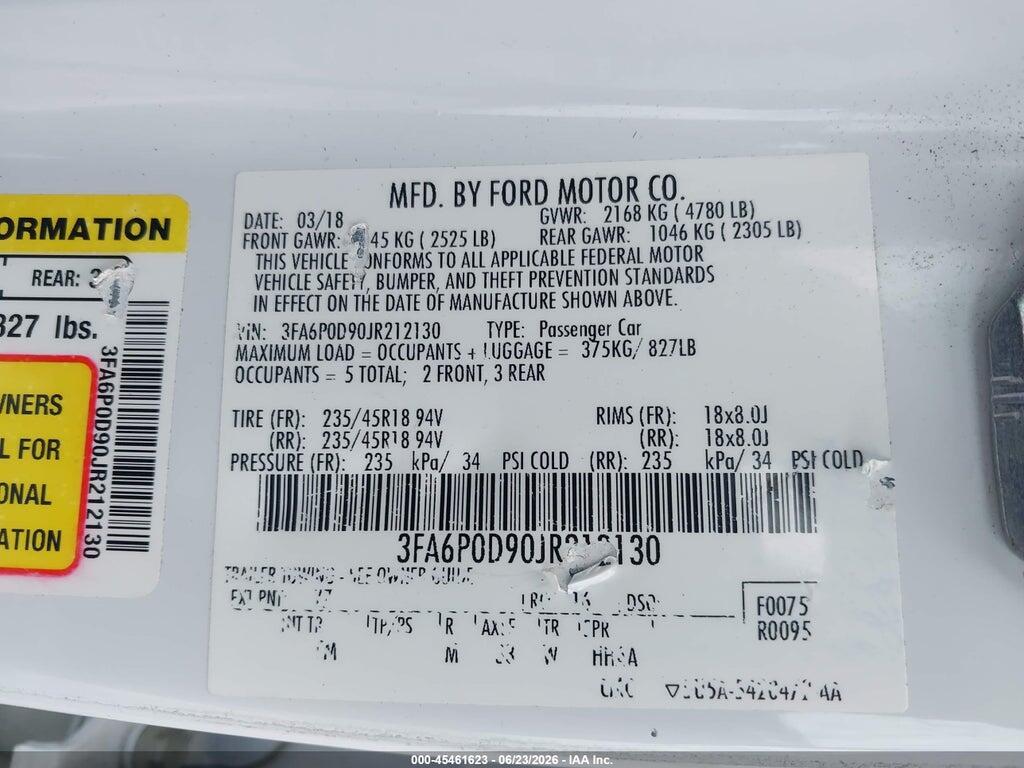 3FA6P0D90JR212130 2018 FORD FUSION photo no. 9