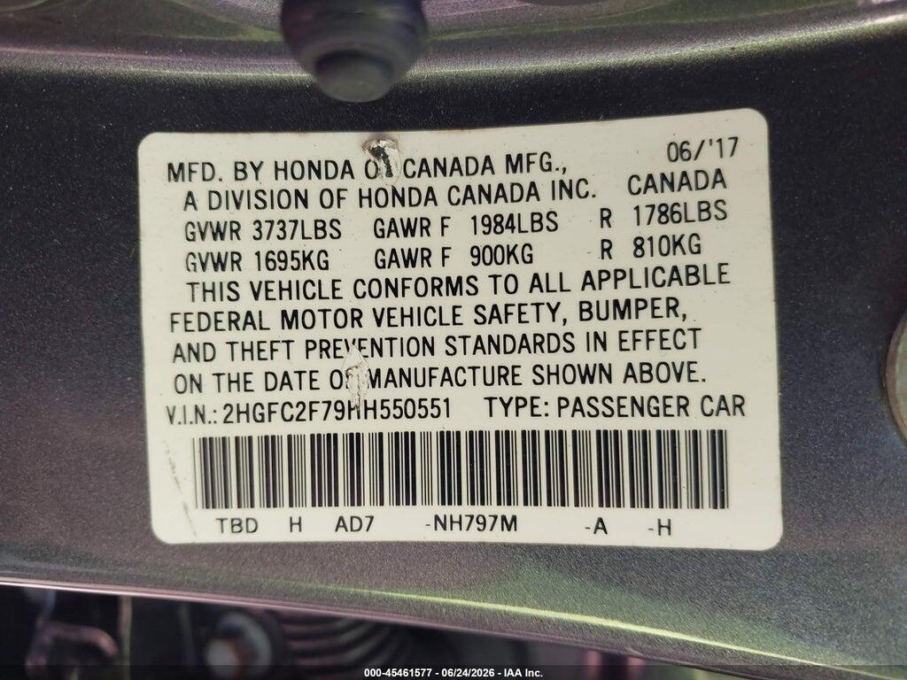 2HGFC2F79HH550551 2017 HONDA CIVIC photo no. 9