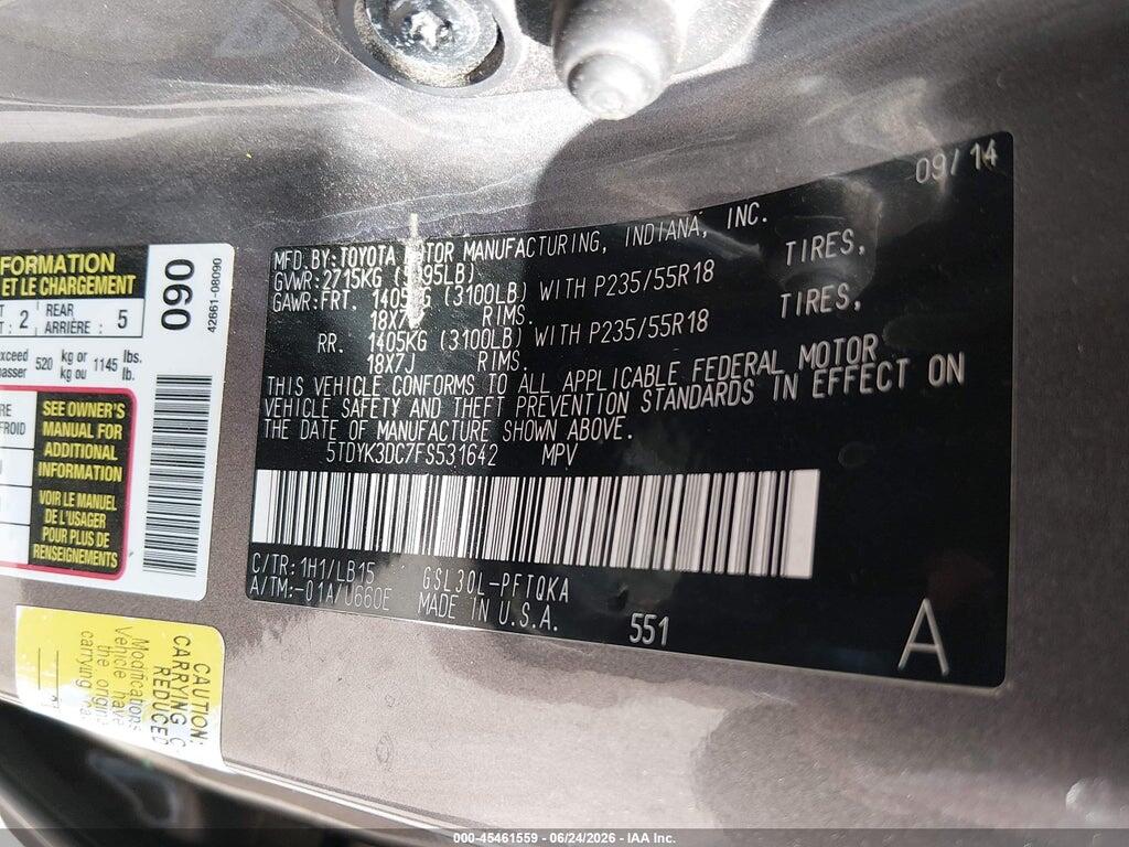 5TDYK3DC7FS531642 2015 TOYOTA SIENNA photo no. 9