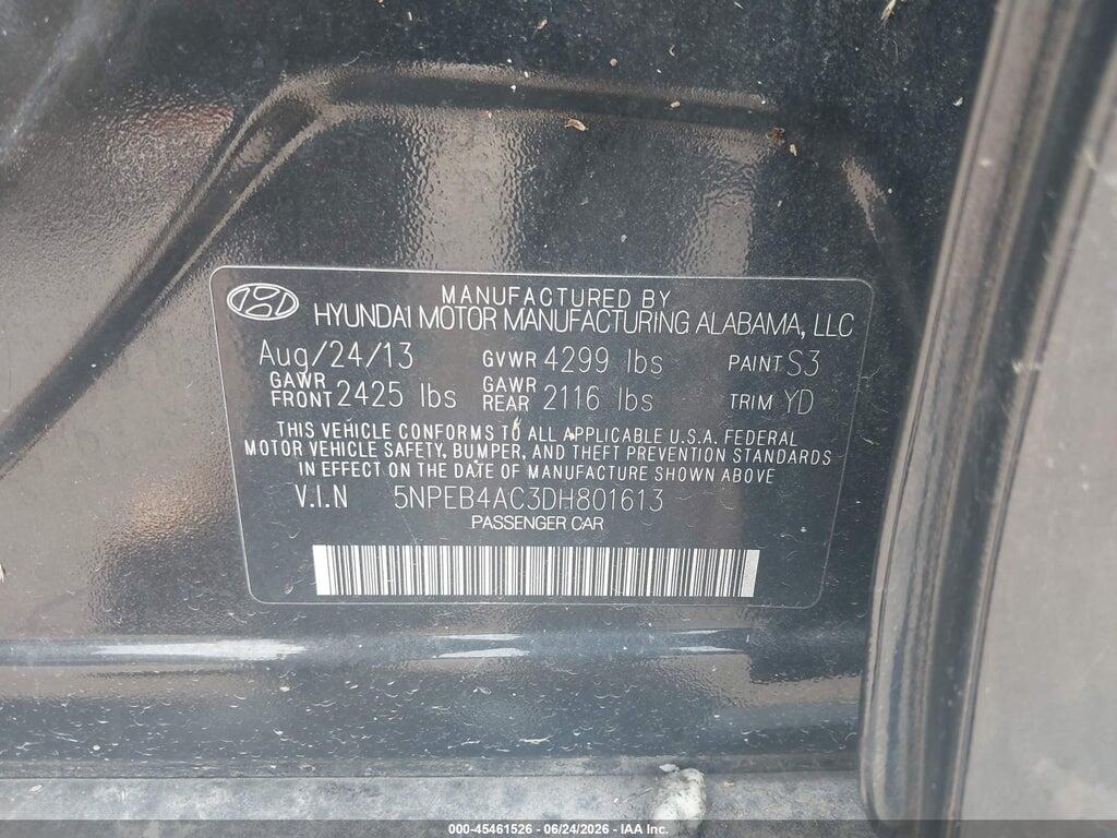 5NPEB4AC3DH801613 2013 HYUNDAI SONATA photo no. 9