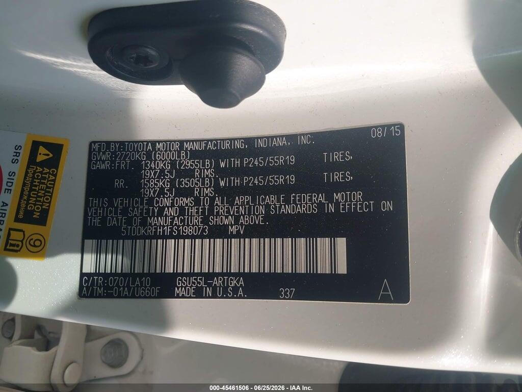 5TDDKRFH1FS198073 2015 TOYOTA HIGHLANDER photo no. 9
