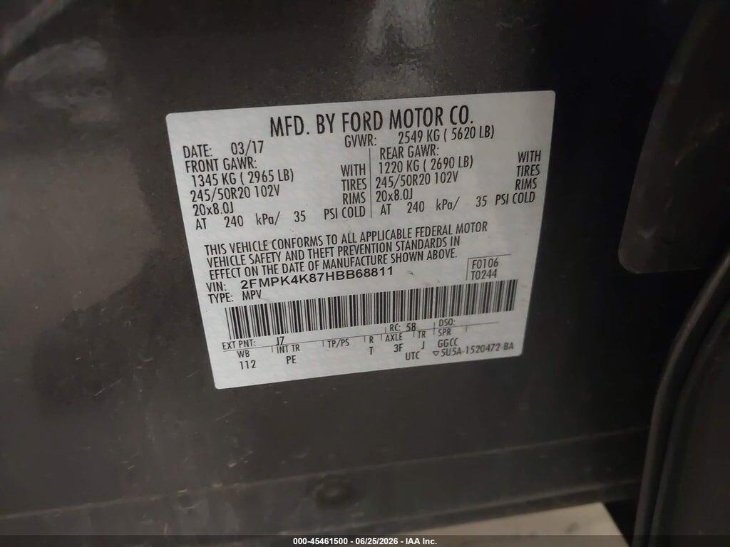 2FMPK4K87HBB68811 2017 FORD EDGE photo no. 9