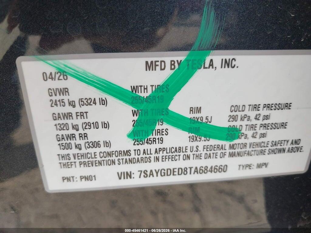7SAYGDED8TA684660 2026 TESLA MODEL Y photo no. 9