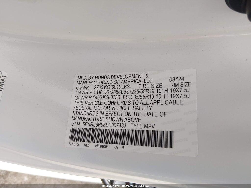 5FNRL6H98SB007433 2025 HONDA ODYSSEY photo no. 9