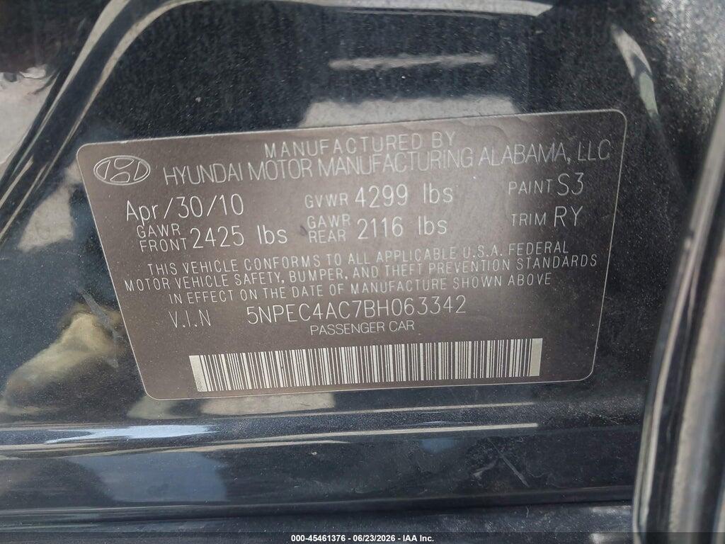 5NPEC4AC7BH063342 2011 HYUNDAI SONATA photo no. 9