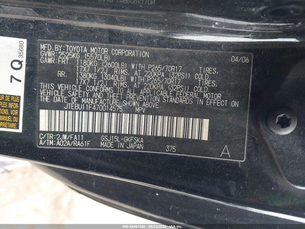 JTEBU11F470014575 2007 TOYOTA FJ CRUISER photo no. 9