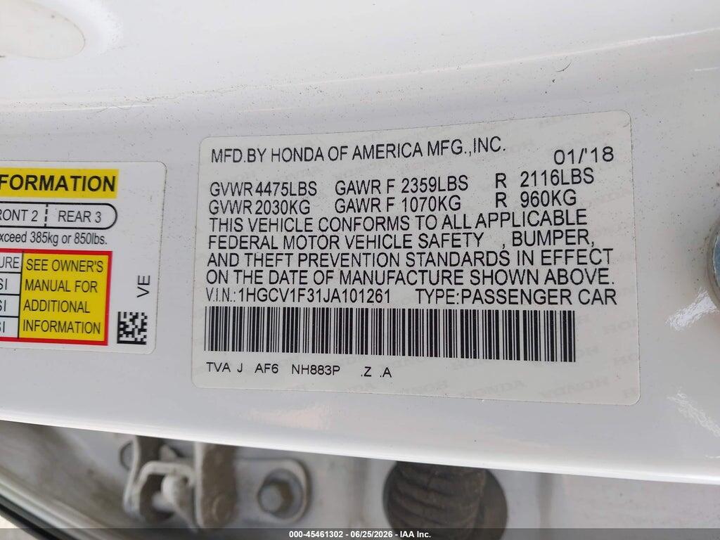 1HGCV1F31JA101261 2018 HONDA ACCORD photo no. 9