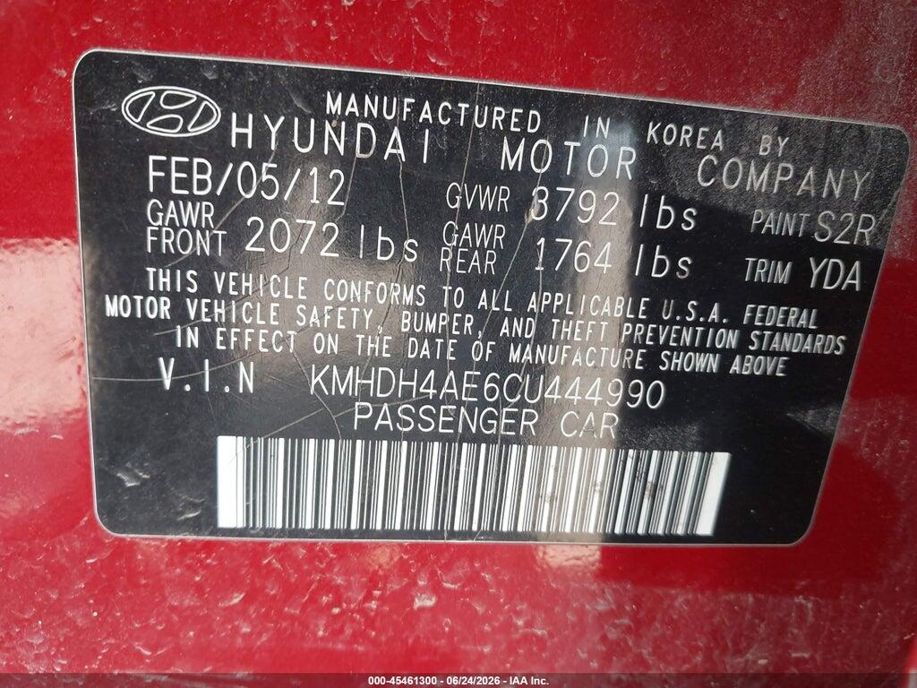 KMHDH4AE6CU444990 2012 HYUNDAI ELANTRA photo no. 9