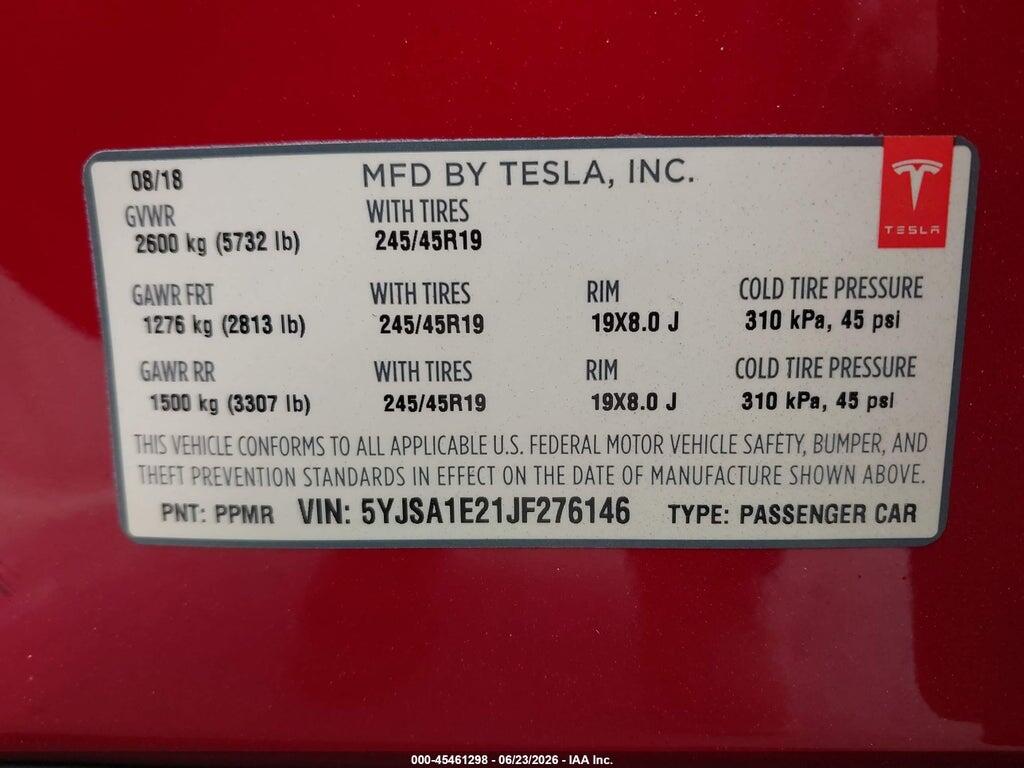 5YJSA1E21JF276146 2018 TESLA MODEL S photo no. 9