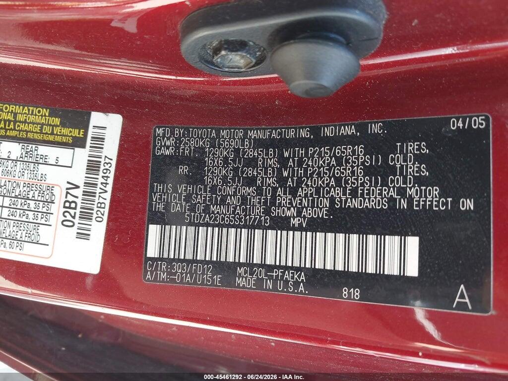 5TDZA23C65S317713 2005 TOYOTA SIENNA photo no. 9