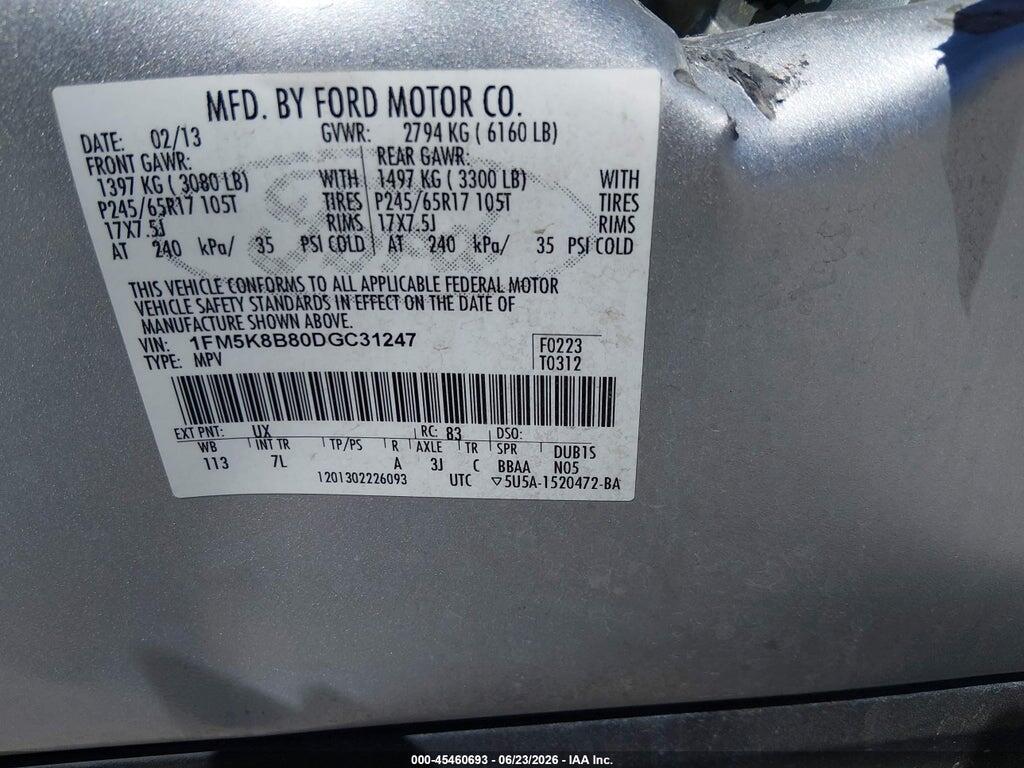 1FM5K8B80DGC31247 2013 FORD EXPLORER photo no. 9