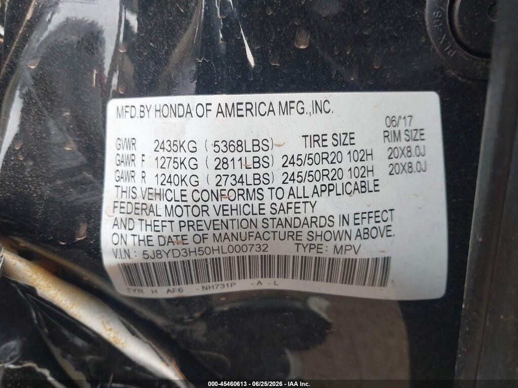 5J8YD3H50HL000732 2017 ACURA MDX photo no. 9