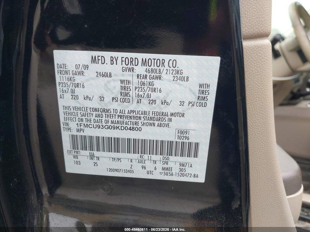 1FMCU93G09KD04800 2009 FORD ESCAPE photo no. 9