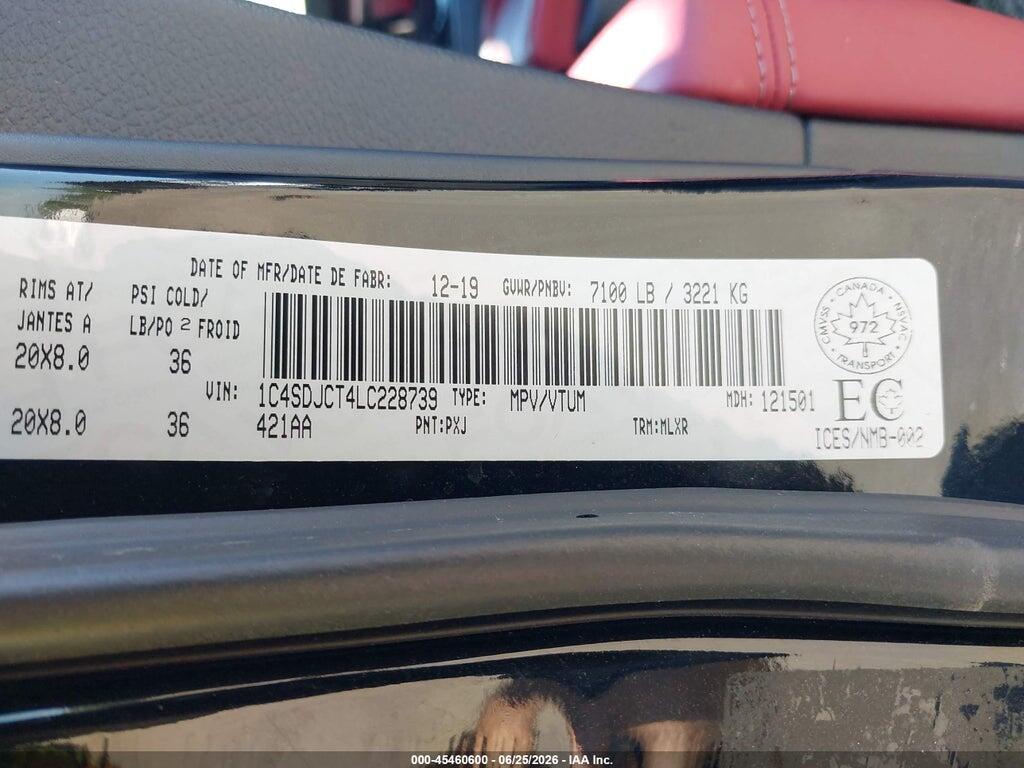 1C4SDJCT4LC228739 2020 DODGE DURANGO photo no. 9
