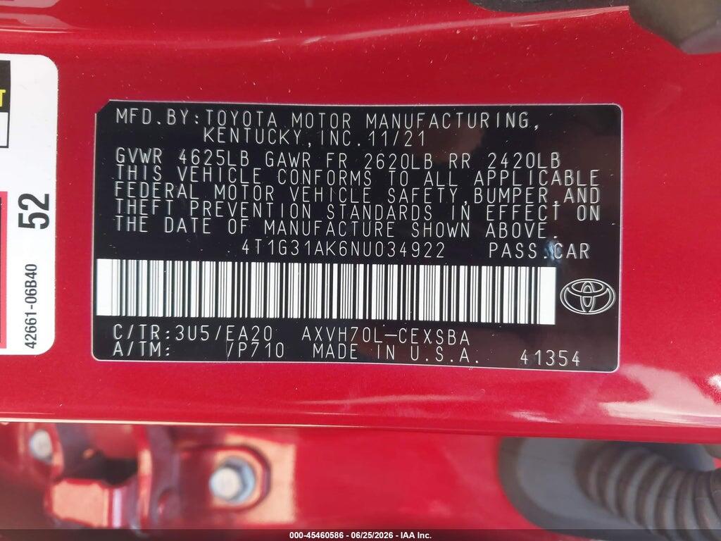 4T1G31AK6NU034922 2022 TOYOTA CAMRY photo no. 9