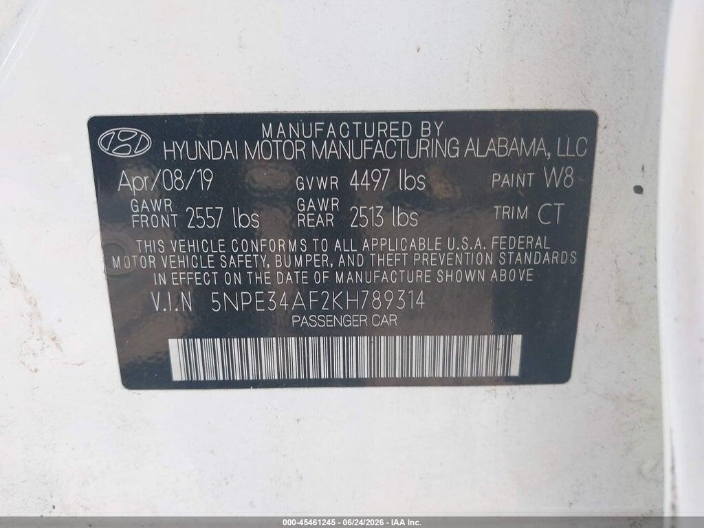 5NPE34AF2KH789314 2019 HYUNDAI SONATA photo no. 9
