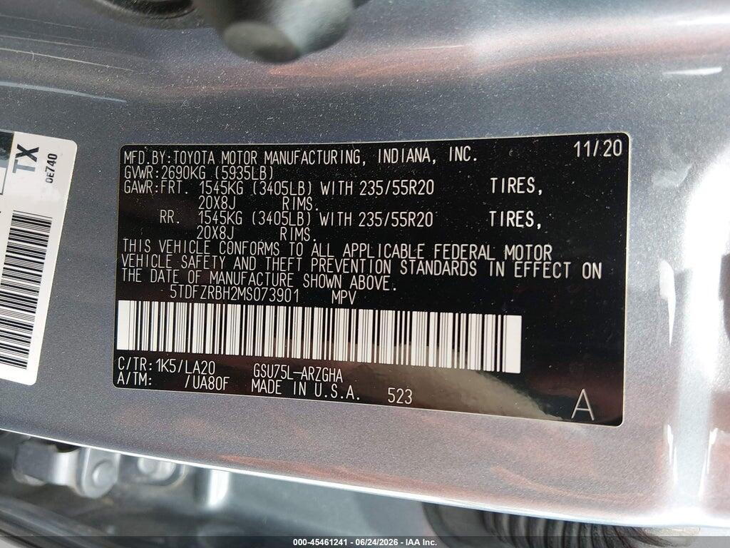 5TDFZRBH2MS073901 2021 TOYOTA HIGHLANDER photo no. 9