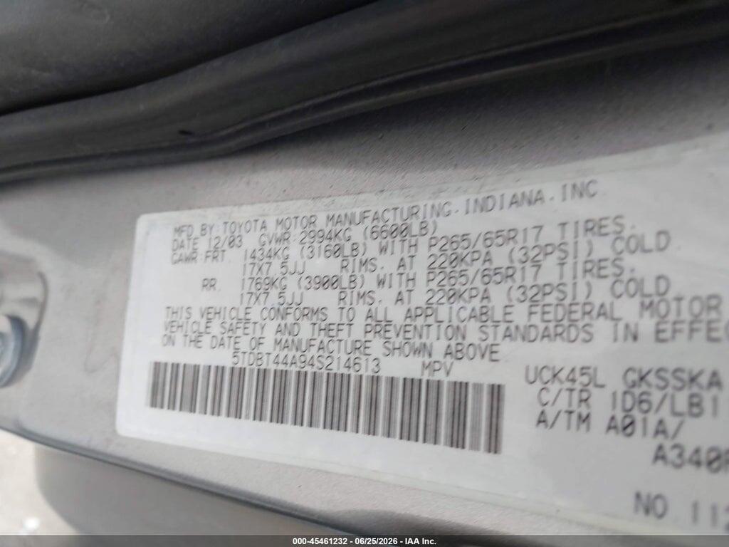 5TDBT44A94S214613 2004 TOYOTA SEQUOIA photo no. 9