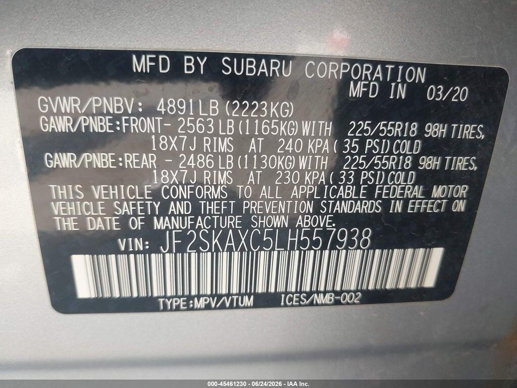 JF2SKAXC5LH557938 2020 SUBARU FORESTER photo no. 9