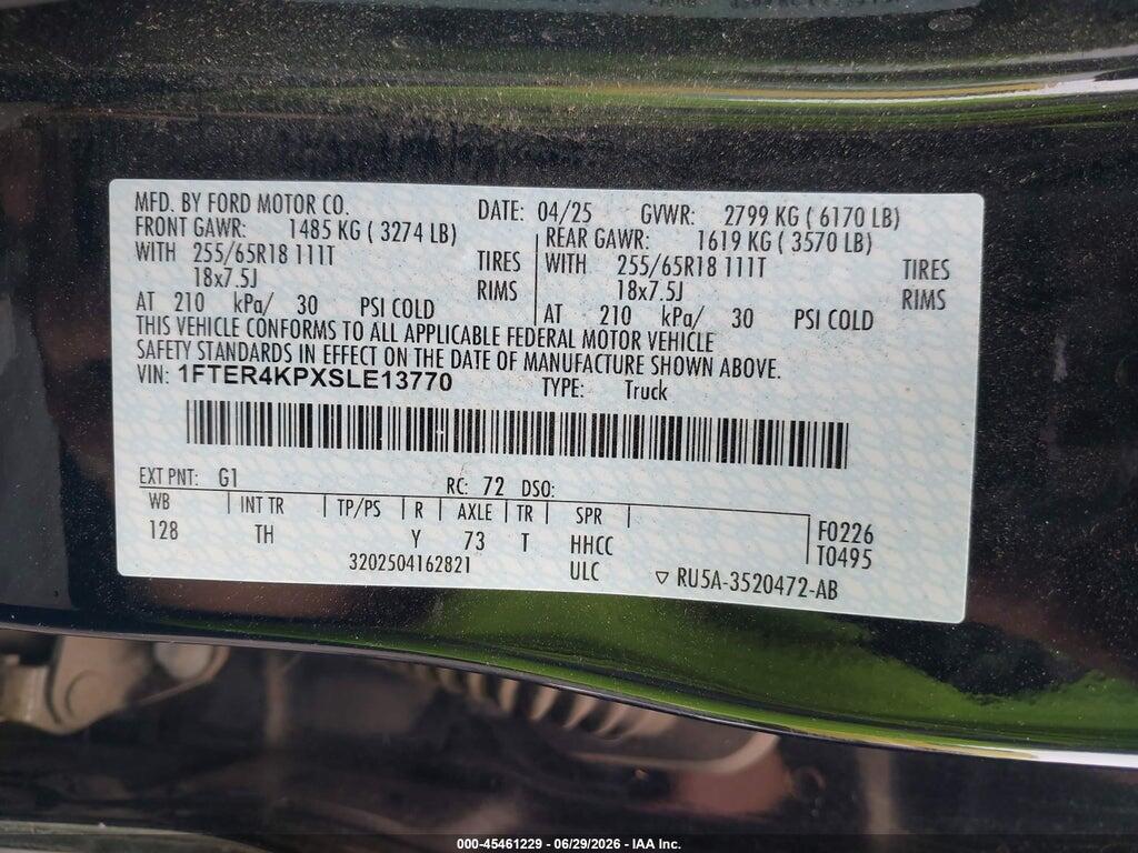1FTER4KPXSLE13770 2025 FORD RANGER photo no. 9