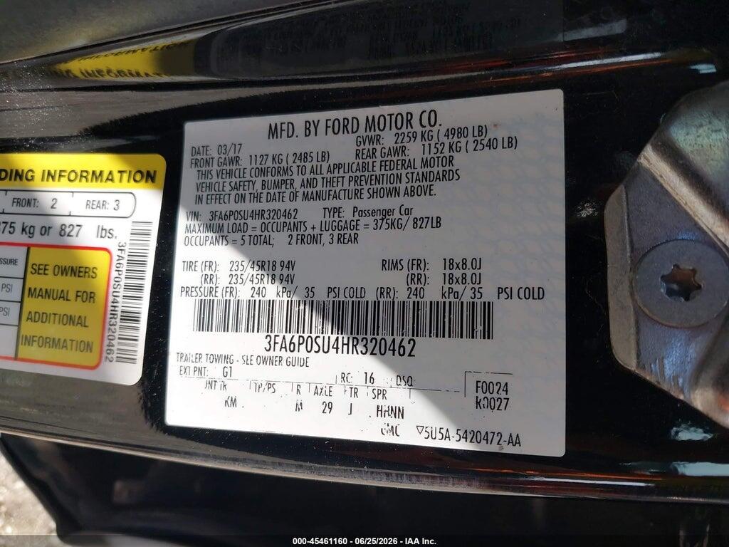 3FA6P0SU4HR320462 2017 FORD FUSION ENERGI photo no. 9
