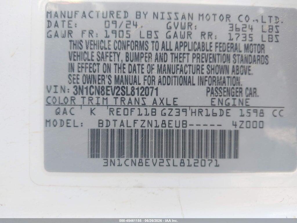 3N1CN8EV2SL812071 2025 NISSAN VERSA photo no. 9