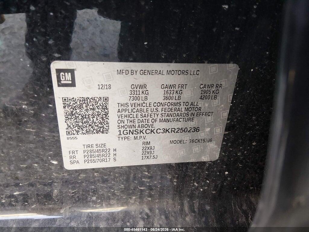 1GNSKCKC3KR250236 2019 CHEVROLET TAHOE photo no. 9