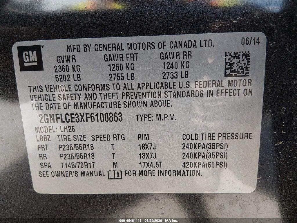 2GNFLCE3XF6100863 2015 CHEVROLET EQUINOX photo no. 9
