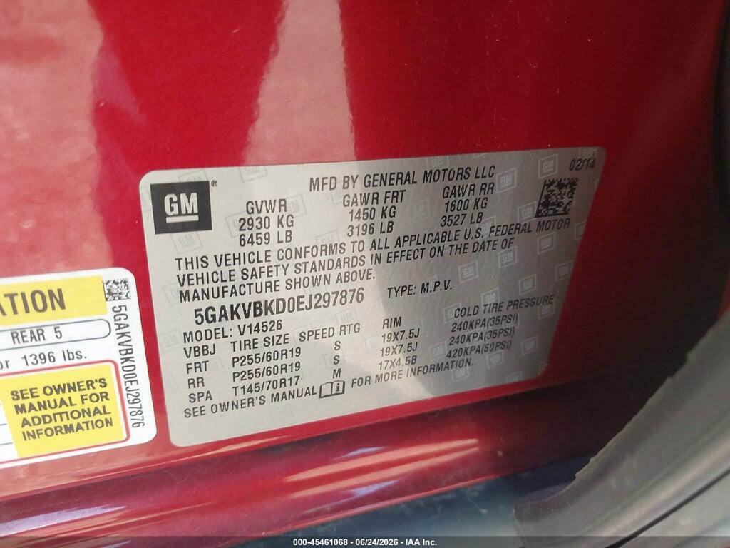 5GAKVBKD0EJ297876 2014 BUICK ENCLAVE photo no. 9