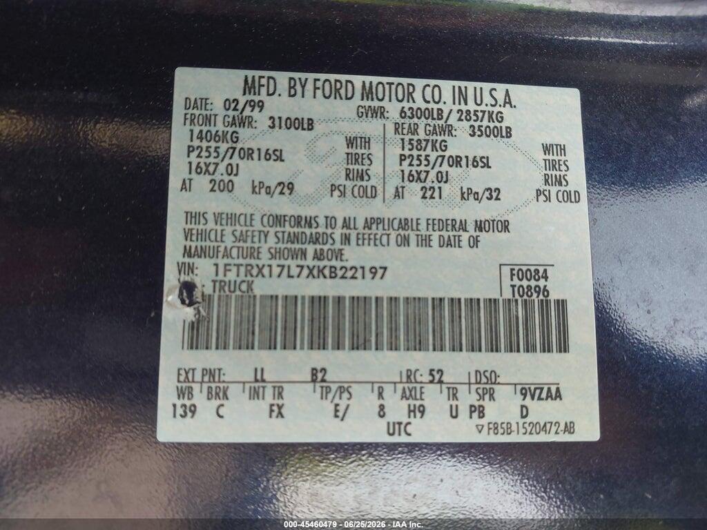 1FTRX17L7XKB22197 1999 FORD F-150 photo no. 9