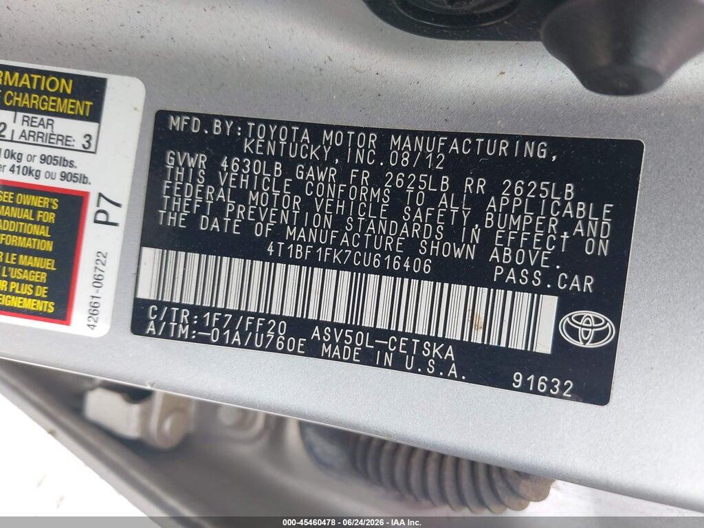 4T1BF1FK7CU616406 2012 TOYOTA CAMRY photo no. 9