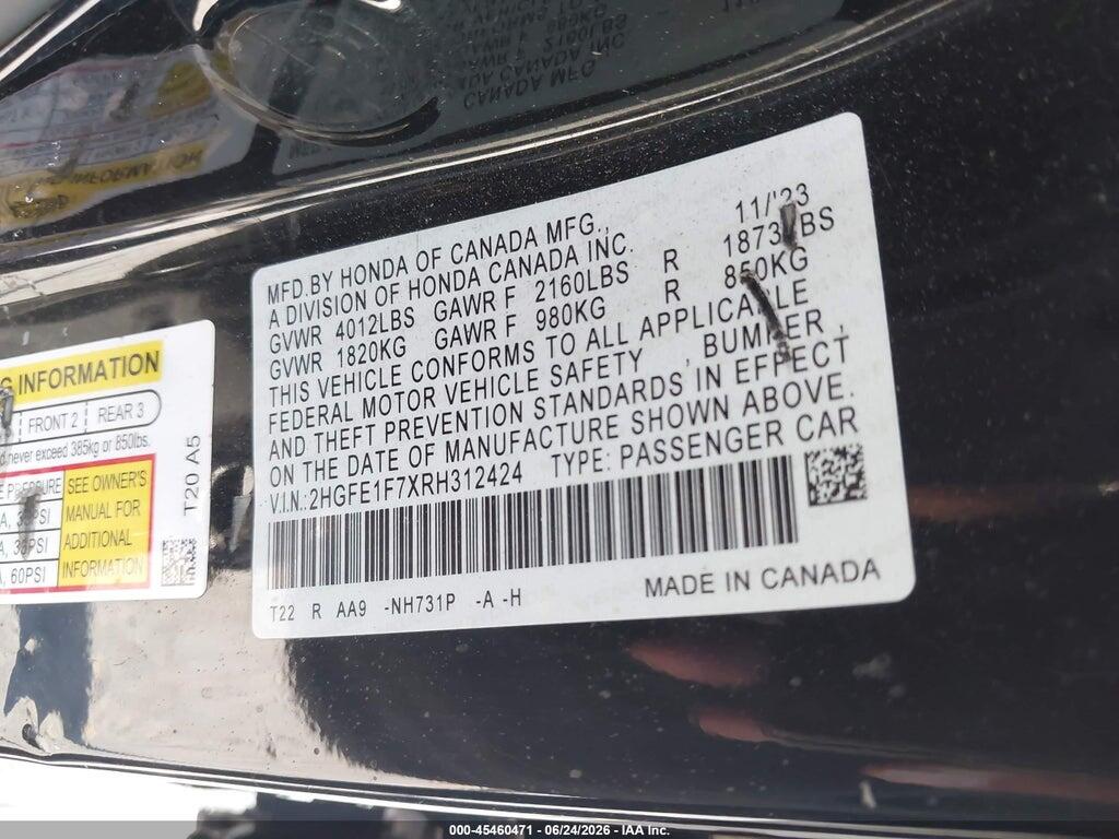 2HGFE1F7XRH312424 2024 HONDA CIVIC photo no. 9