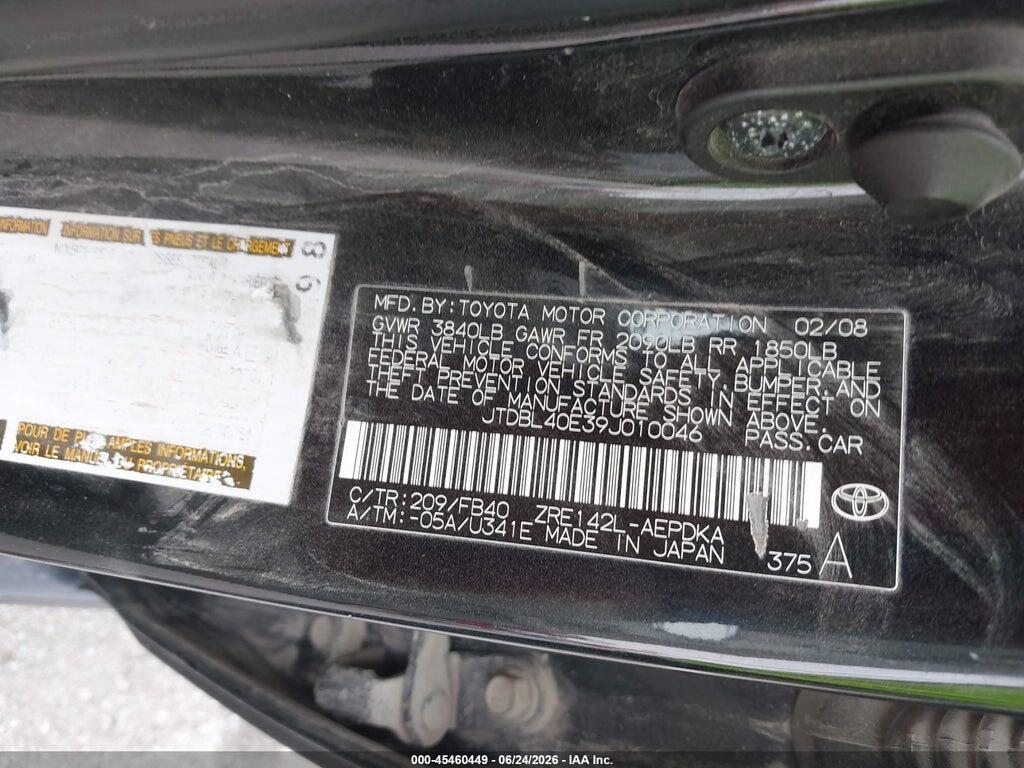 JTDBL40E39J010046 2009 TOYOTA COROLLA photo no. 9