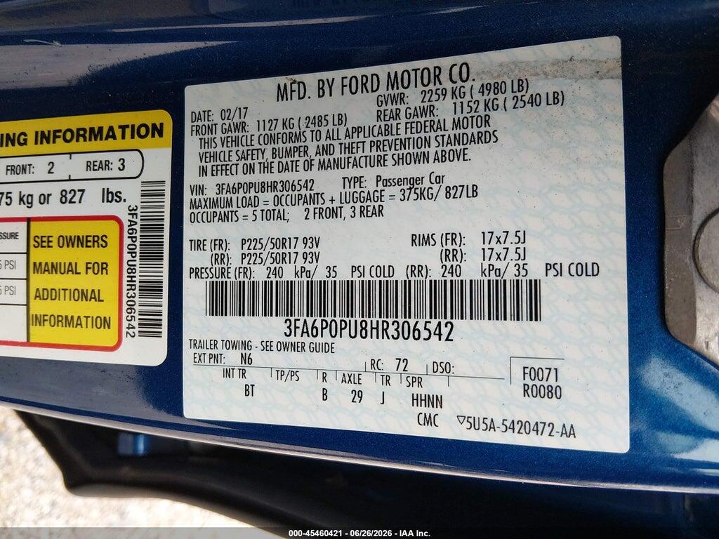 3FA6P0PU8HR306542 2017 FORD FUSION ENERGI photo no. 9