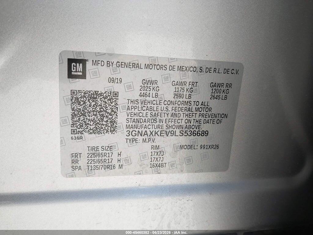 3GNAXKEV9LS536689 2020 CHEVROLET EQUINOX photo no. 9