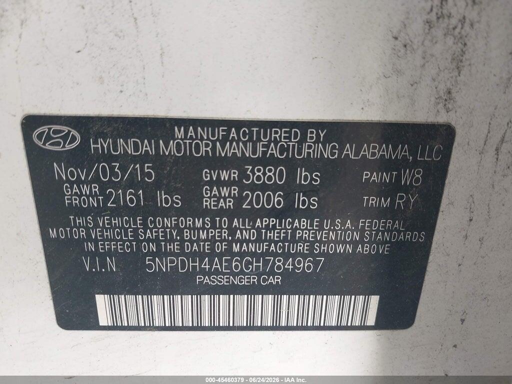 5NPDH4AE6GH784967 2016 HYUNDAI ELANTRA photo no. 9
