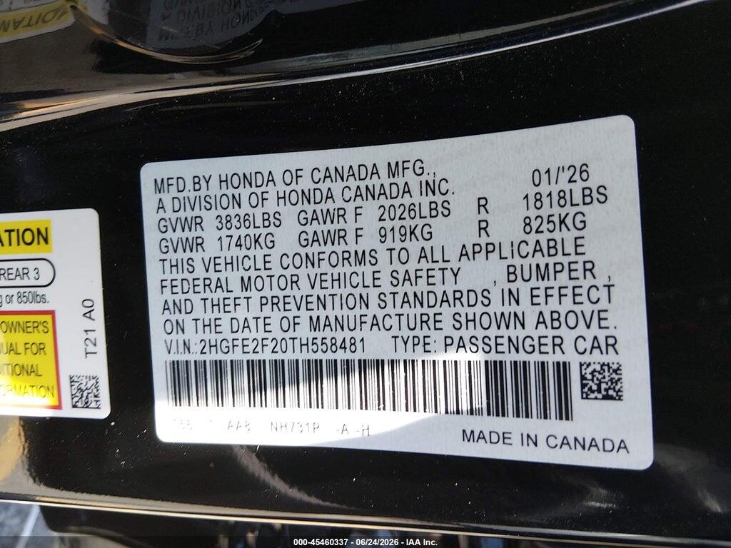 2HGFE2F20TH558481 2026 HONDA CIVIC photo no. 9