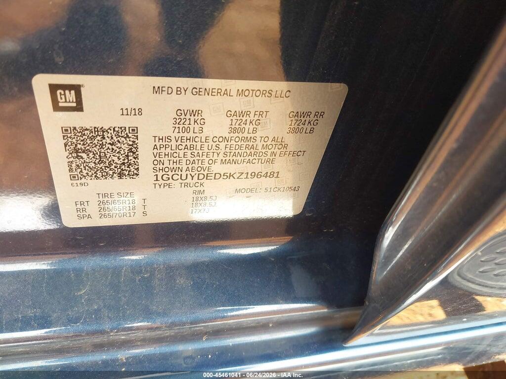 1GCUYDED5KZ196481 2019 CHEVROLET SILVERADO 1500 photo no. 9