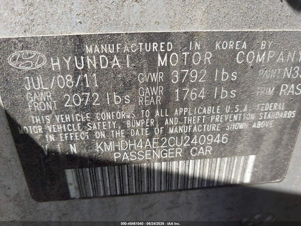 KMHDH4AE2CU240946 2012 HYUNDAI ELANTRA photo no. 9