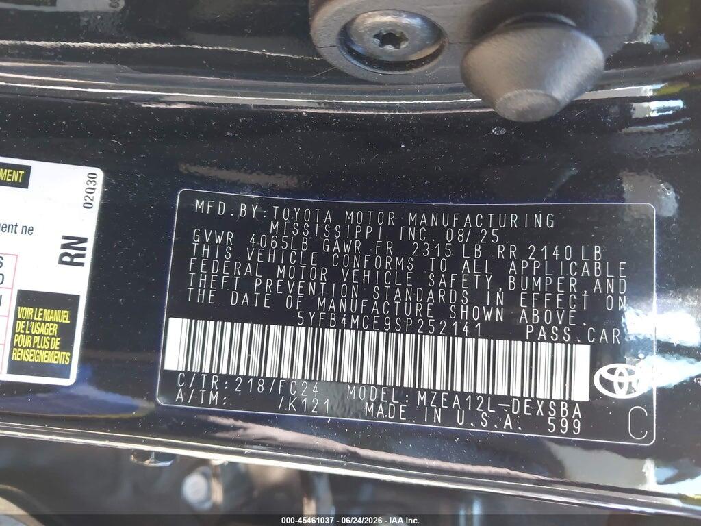 5YFB4MCE9SP252141 2025 TOYOTA COROLLA photo no. 9