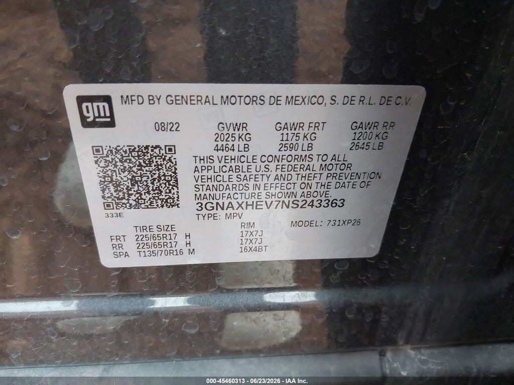 3GNAXHEV7NS243363 2022 CHEVROLET EQUINOX photo no. 9