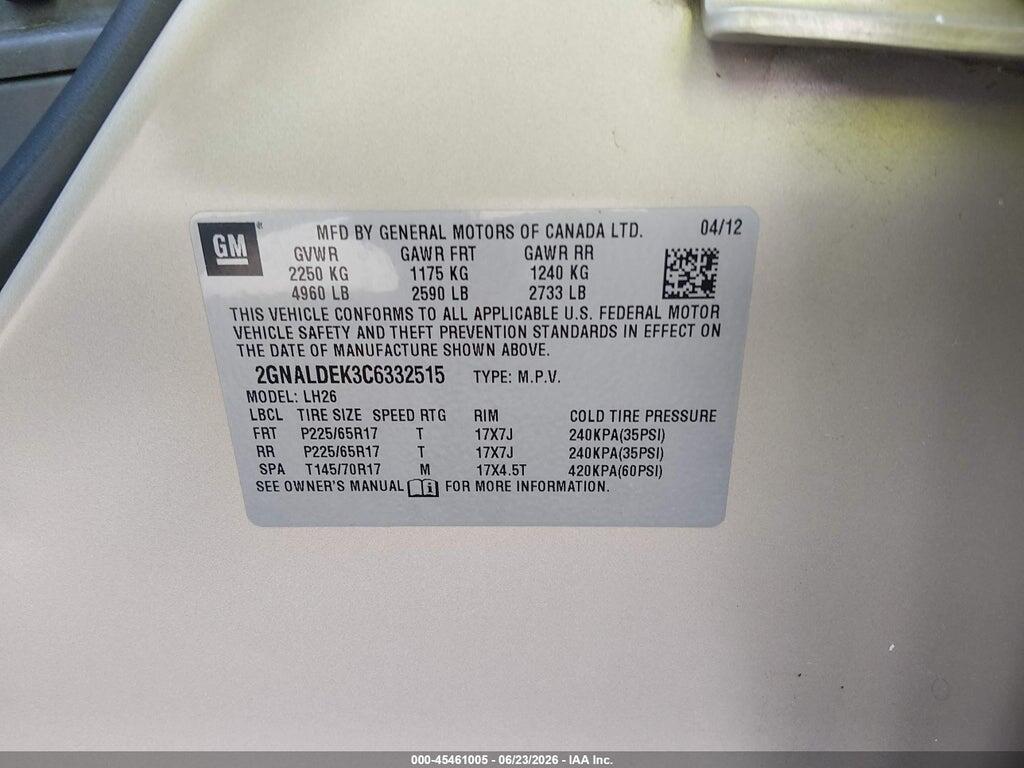 2GNALDEK3C6332515 2012 CHEVROLET EQUINOX photo no. 9
