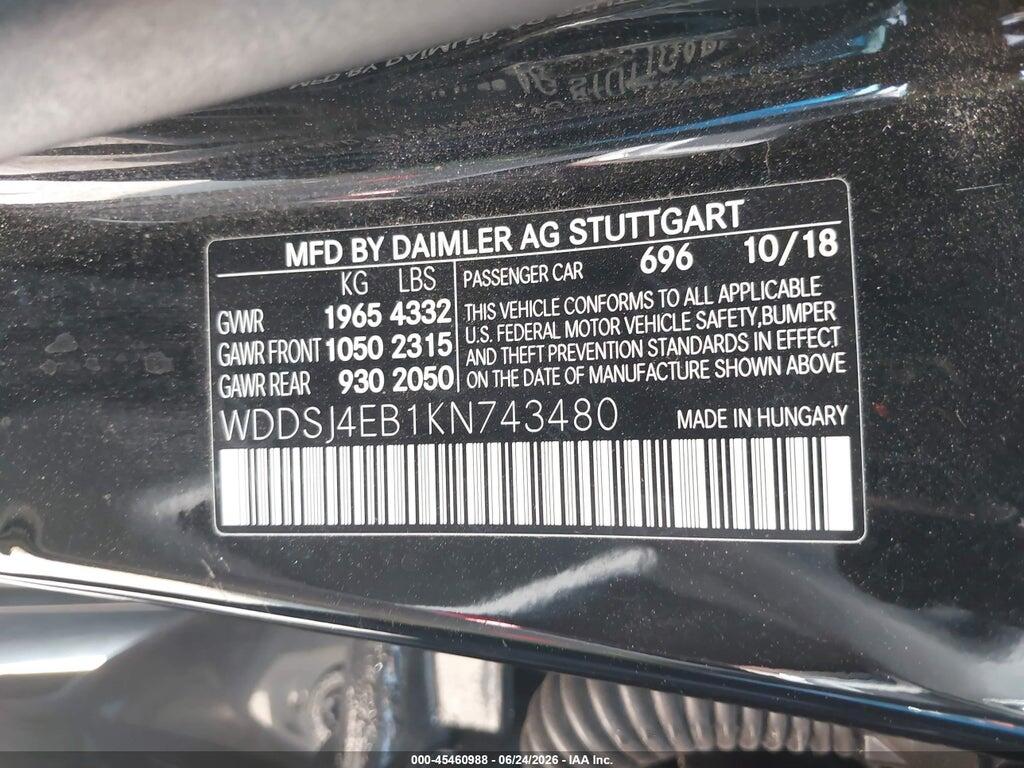 WDDSJ4EB1KN743480 2019 MERCEDES-BENZ CLA 250 photo no. 9