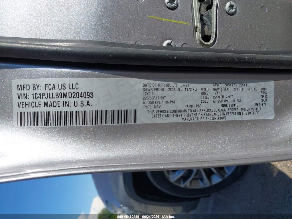 1C4PJLLB9MD204093 2021 JEEP CHEROKEE photo no. 9